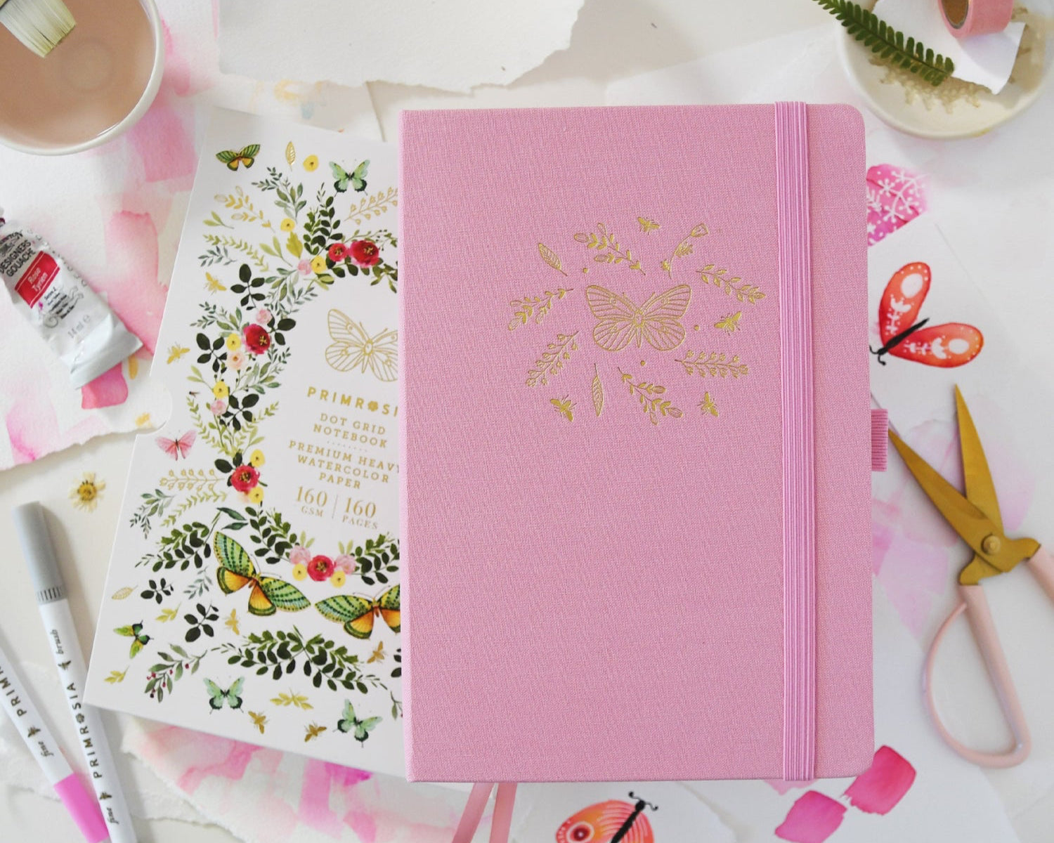 'Butterfly' Pink – Watercolor Dot Grid A5