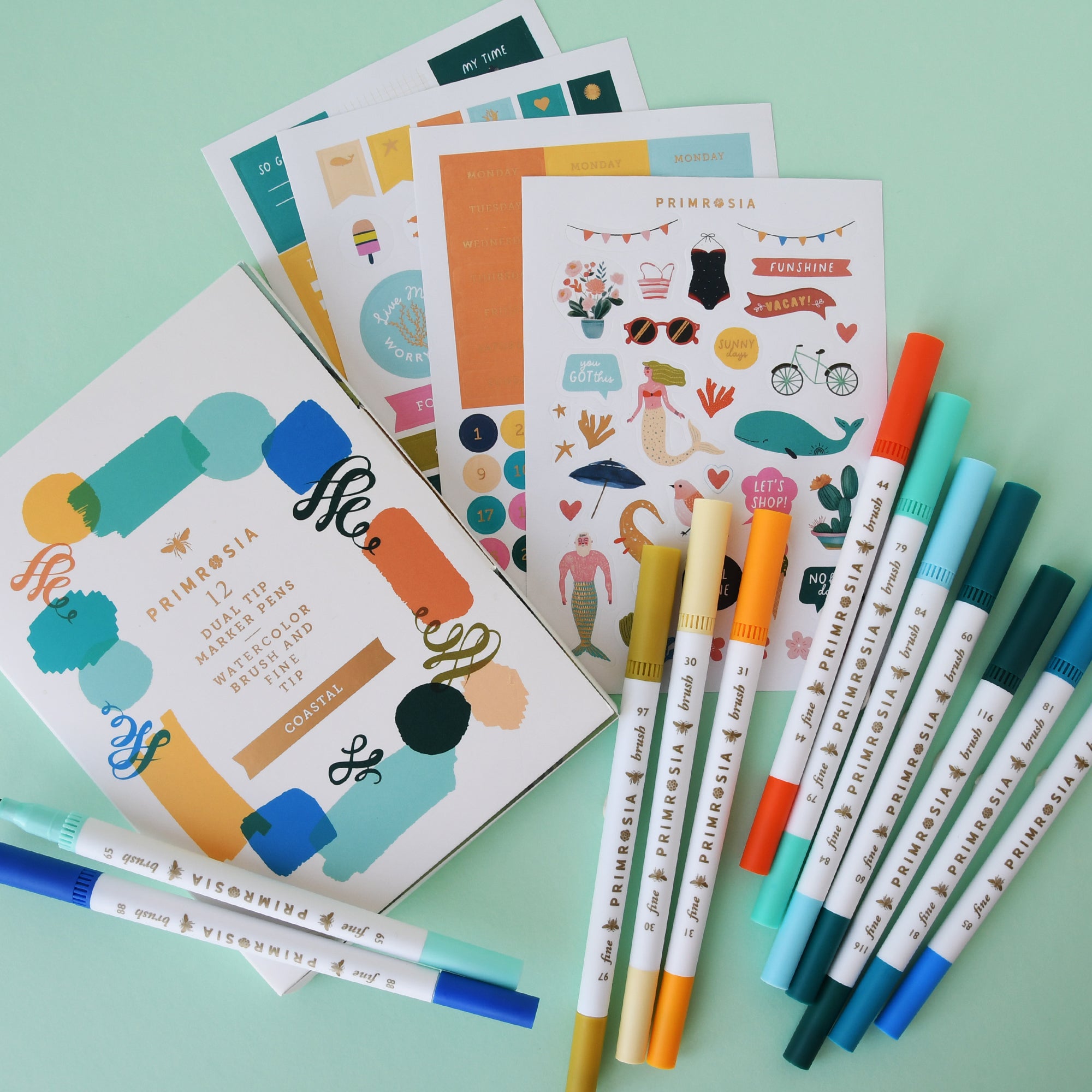 'Coastal' Dual Tip Markers and Sticker Sheets