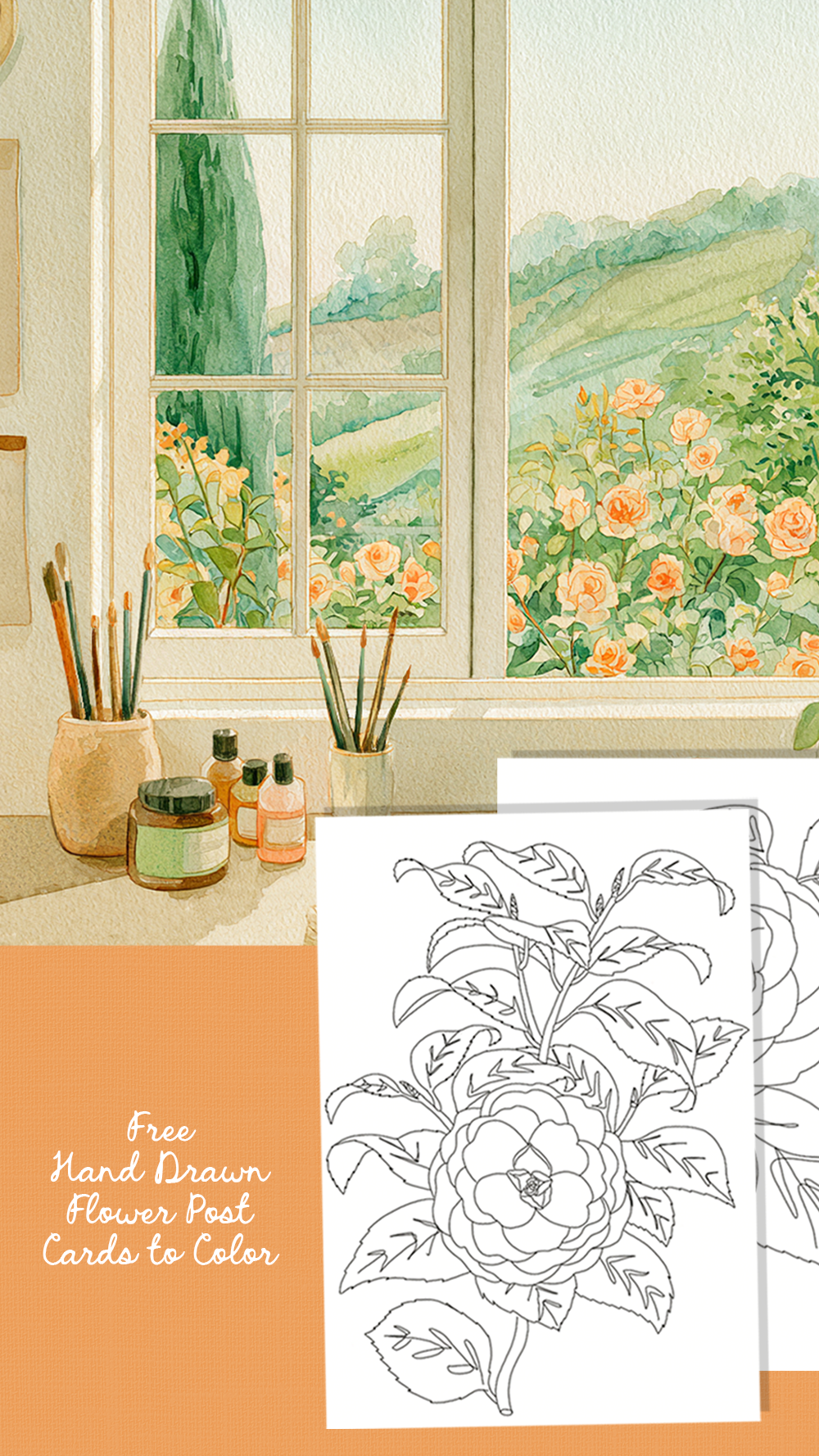 HAND DRAWN FLOWER POST CARDS TO COLOR