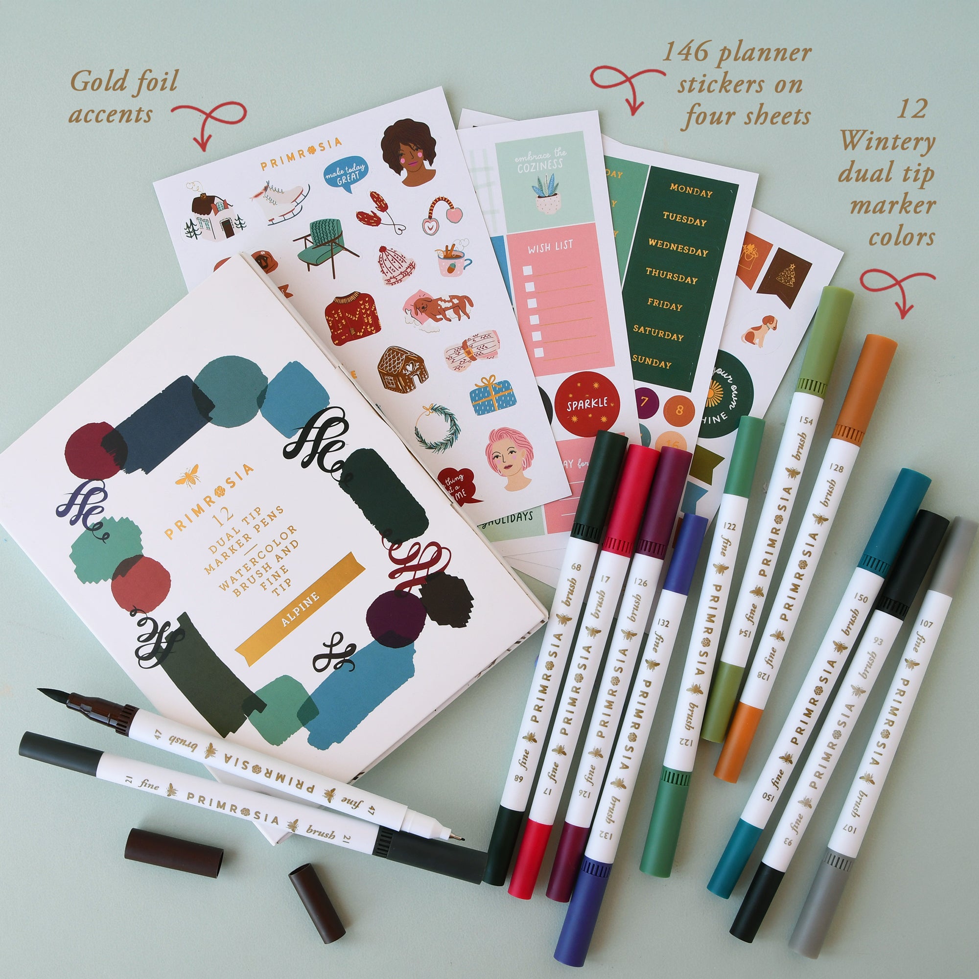 'Alpine' Dual Tip Markers and Sticker Sheets